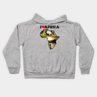 I Love Africa Wildlife Collage Map Kids Hoodie